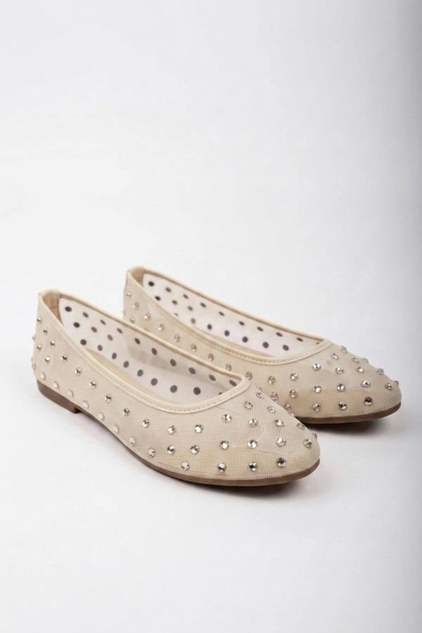Saoirse Sheer Embellished Ballet Flats - BEIGE