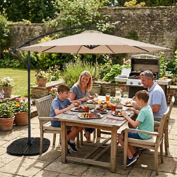 Jardi Cantilever Parasol 3m With Full Fan Base – Beige