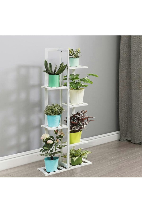 Living and Home 6 tier Alexander Free Form Multi Tiered Rubberwood Plant Stand
