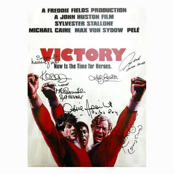 Unbranded Escape To Victory movie poster signed by 7 players — Premium framing