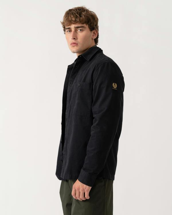 Side of Belstaff Mens Outpost Shirt Cotton Herringbone - Black