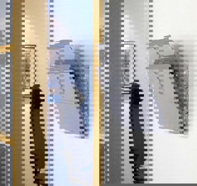 Durable FLEXIPLUS 2 Wall Mounted Literature Tray | A4 Landscape Holder | Clear