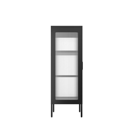 Wyld Haus Barla Black Steel Metal 2 Reeded Glass Door Cabinet
