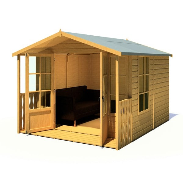 Shire Delmora 8x10 INC Verandah Summerhouse Interlock Cladding - Best Shed