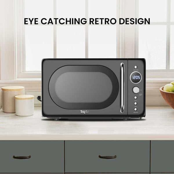 Total Chef Retro Microwave Oven 20L 700W Black Countertop Microwave with Timer, Defrost & 5 Power Levels