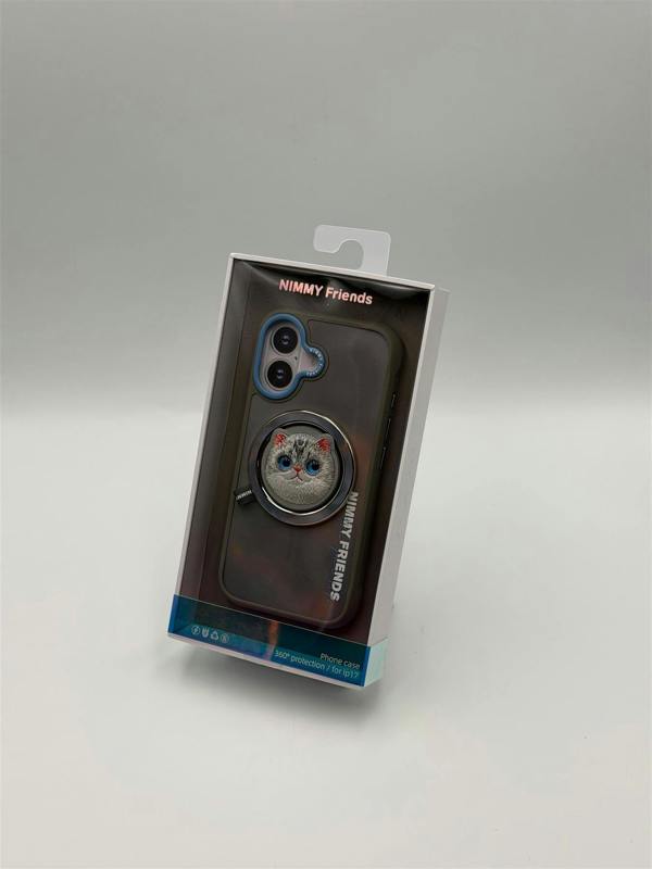 Nimmy Friends Nimmy Big Eye Cute Pet Silver Shaded Cat Face Case with Detachable MagSafe Grip for iPhone 17 6.3" Grey Blue - N-XDY-CXZJZH-IP17-023