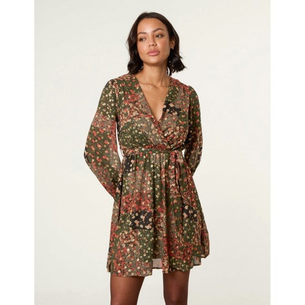 Blue Vanilla Gold Foil Patchwork Mini Dress