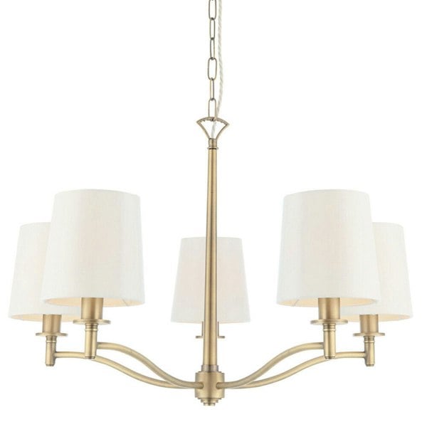 Multi Light Ceiling Pendant 5 Bulb ANTIQUE BRASS & WHITE Chandelier Lamp Shade Loops