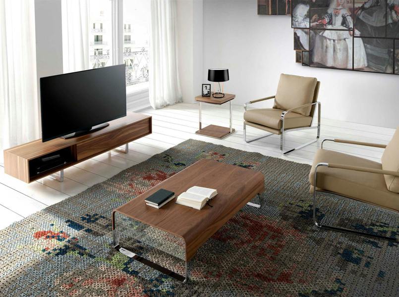 Angel Cerdá Rectangular Coffee Table Walnut and Chrome-plated Steel 2001