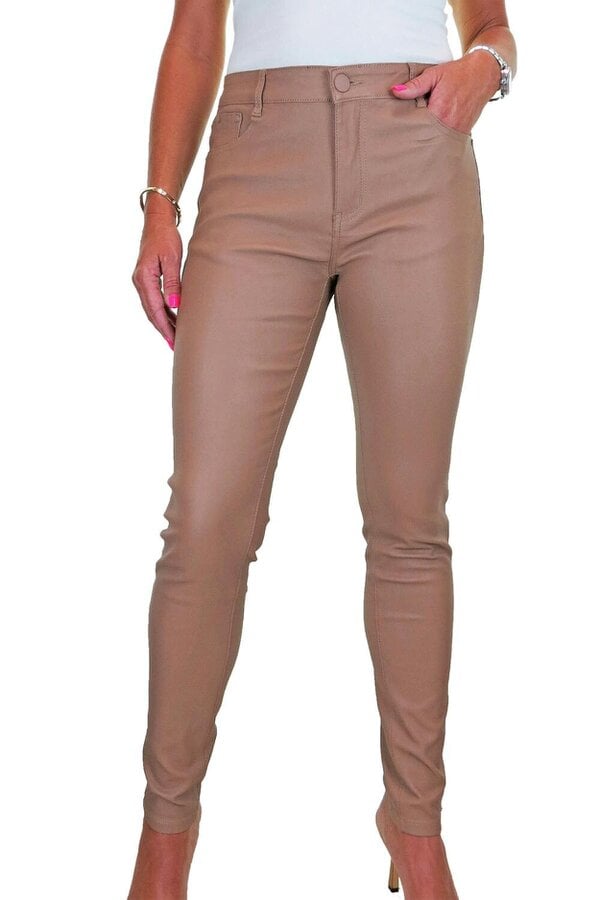 Paulo Due Womens Skinny Coated Leather Look Jeans - Light Beige