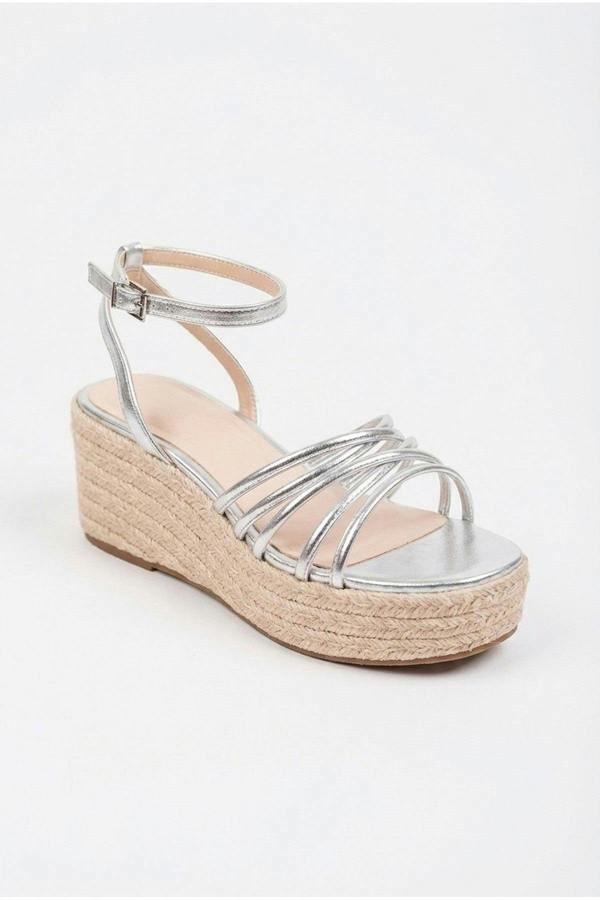 Olivia Womens Strappy Espadrille Platform Sandals - Silver