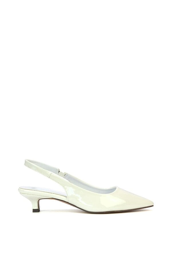 XY LONDON Pointed Toe Low Kitten Heel Slingback Pumps - White