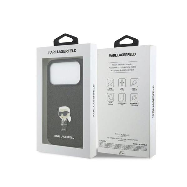 Karl Lagerfeld Fixed Glitter Karl Logo Metal Pin Hard Case for iPhone 17 Pro 6.3" Black - KLHCP17LGKNPSK