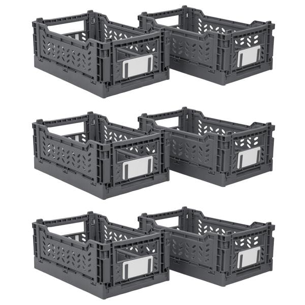 JVL STACKIT - Plastic Foldable Storage Crate - 4L - Grey