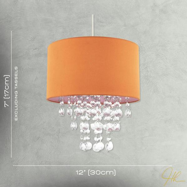 Modern Orange Satin Fabric Pendant Shade with Clear Acrylic Drops Image 7