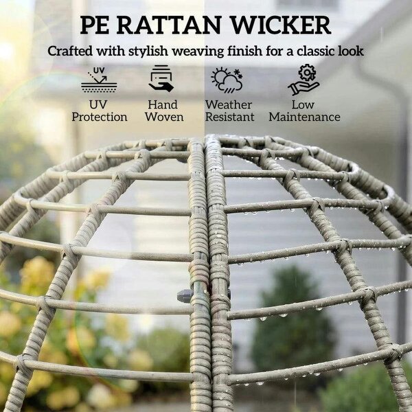 Garden Egg Chair with Footstool, Rattan Indoor Outdoor Lounge Chair and Ottoman Set with Thick Cushions, Light Grey