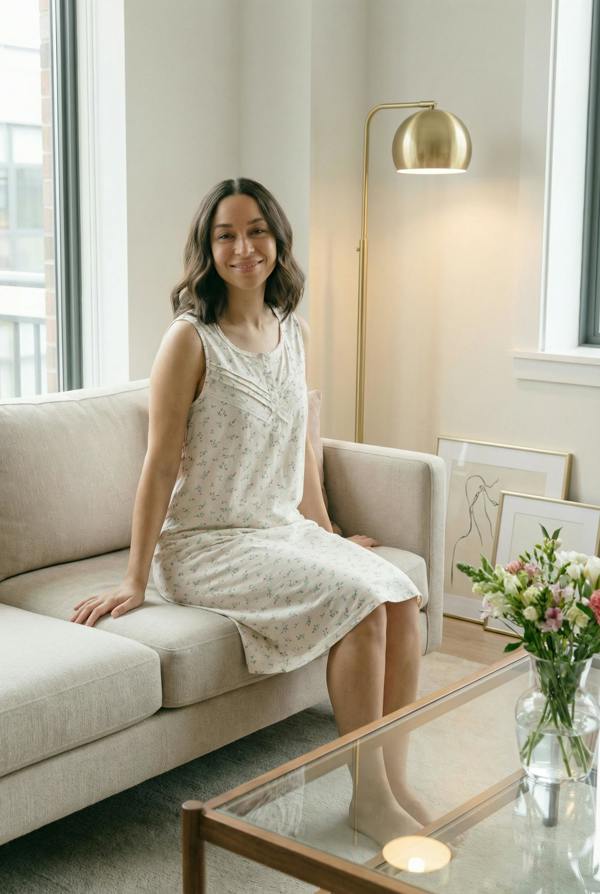 Camille Womens Classic 100% Organic Cotton Sleeveless Nightdress