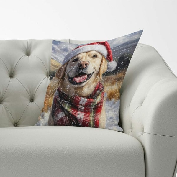 Warren Reed Christmas Yellow Labrador Cushion