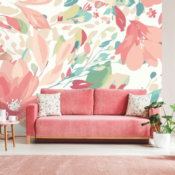 Origin Murals Flowing Flowers - Coral Pink