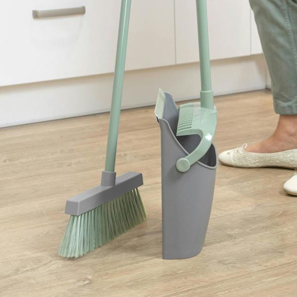 JVL Long Handle Lobby Dust Pan And Brush Set - Grey