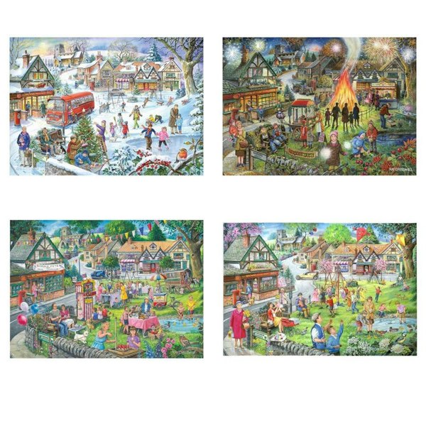 The House of Puzzles Seasons On The Green - 4 x 500 Piece Jigsaw Puzzle