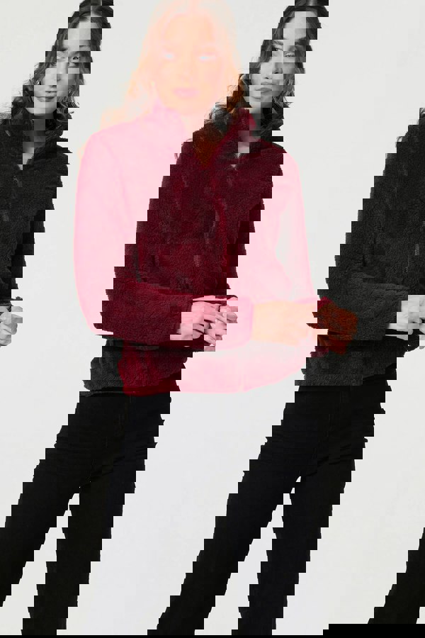 Red | Soft Texture Zip Front High Neck Fleece
