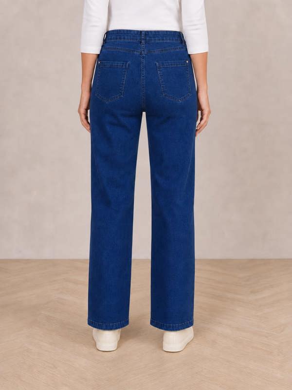 PennyPlain 5 Pocket Wide Leg Denim - Blue Wash