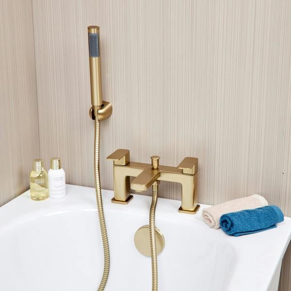 Flode Glan | Bath Shower Mixer | Including Handset and Holder | Brushed Brass