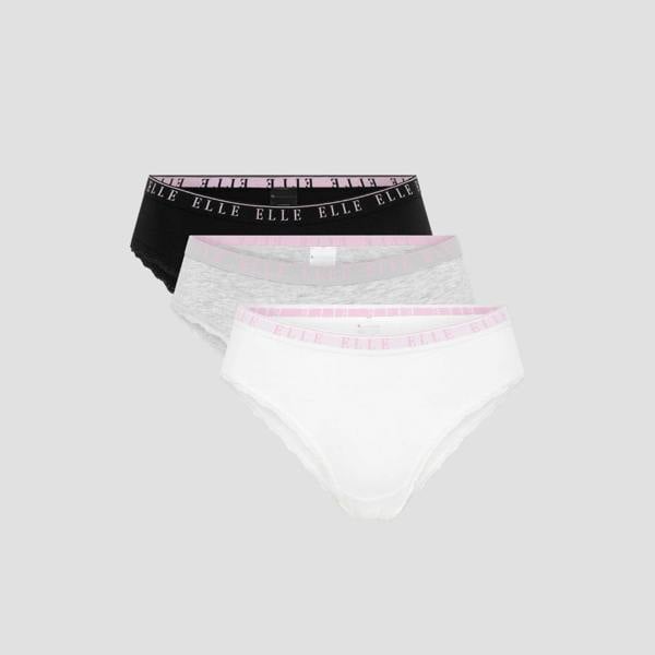 ELLE Multi Pack (3) Cotton Lace Trim Tipped Brazilians