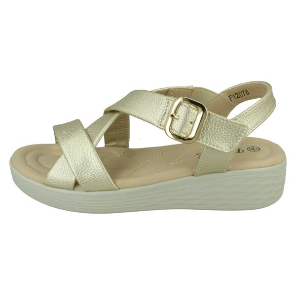 Eaze Ladies Eaze Low Wedge Cross Strap Sandal with Buckle F12078
