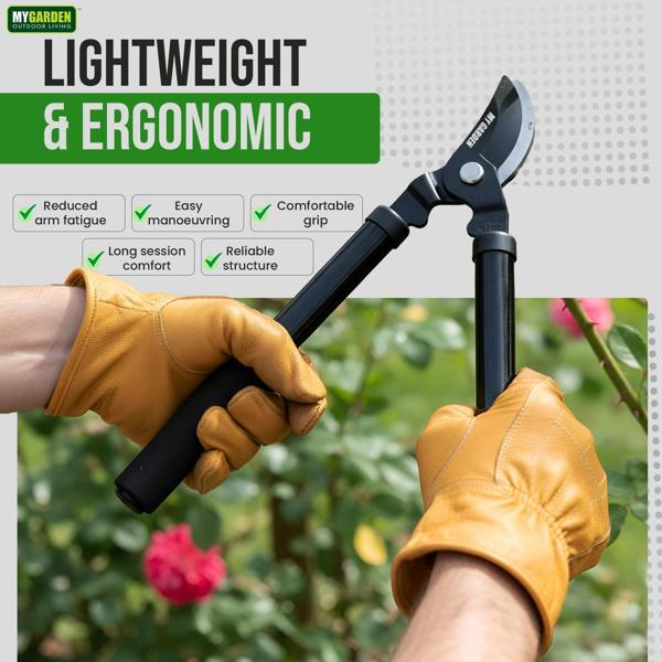 My Garden Outdoor Living Bypass Tree Loppers Heavy Duty Branch Lopper - Gardening Long Handle 37CM-Teflon Coated Cutting Blades Ergonomic Metal Handle
