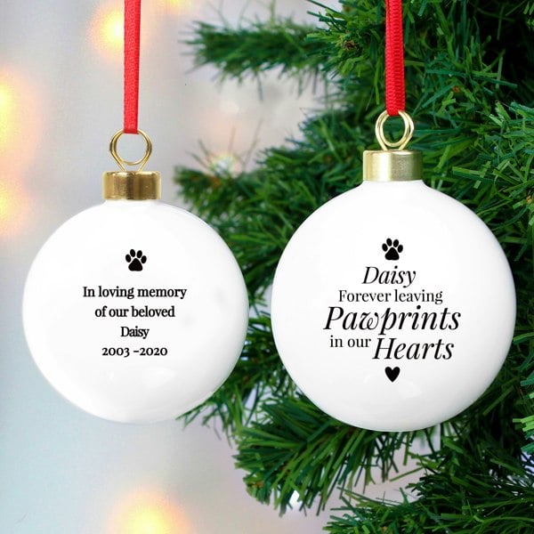 Personalised Memento Company Personalised Pawprints Memorial Bauble