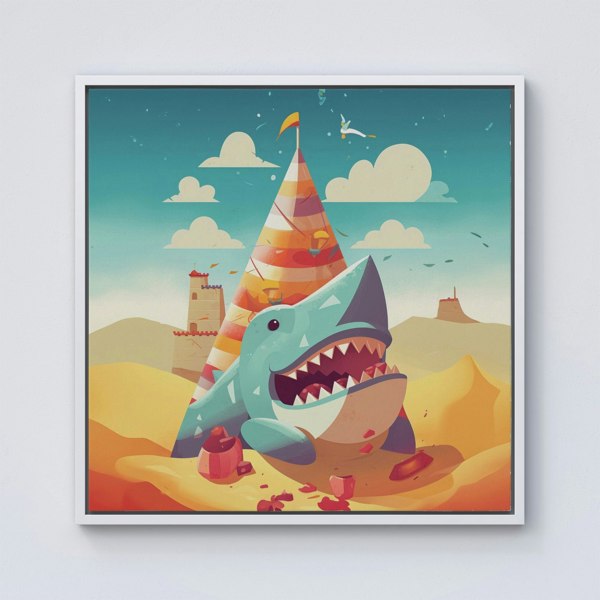 Warren Reed Shark On A Beach Holiday Framed Canvas