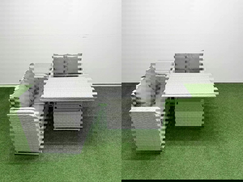 Fimous 4 Seater Outdoor Love Sofa Set Rattan Garden Furniture Set with Adjustable Lifting Dining or Coffee Table Side Table Light Grey