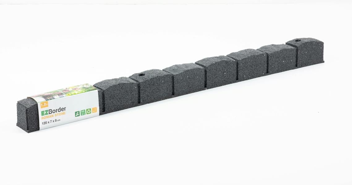 Nicoman Recycled Rubber Roman Stone Garden Border 1.2m - Grey