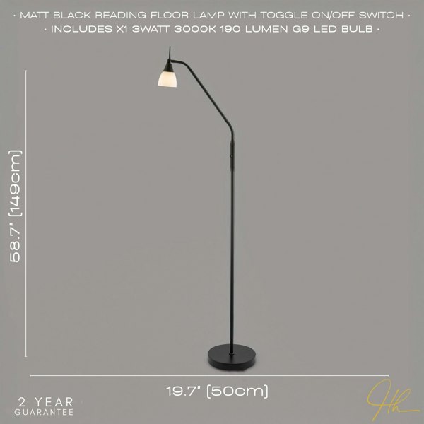 Traditional Reading Floor Lamp in Matte Black with Toggle Switch and Glass Shade Image 6