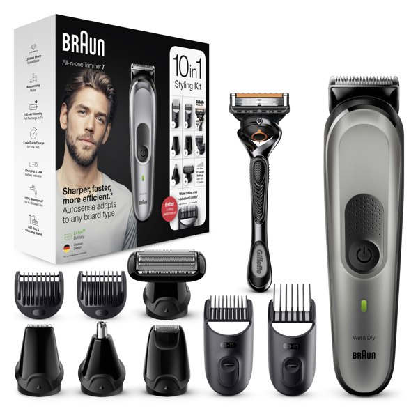 Braun All-in-One Trimmer 7 MGK7220 Hair Clipper 10-in-1 Beard Trimmer Men for Face, Hair & Body