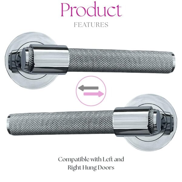 EDH Door Hardware Knurled Polished Chrome Door Handles – Internal Lever Handle Packs with Fixings