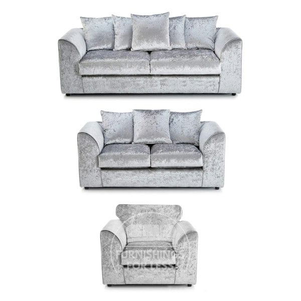 Crystal Crushed Velvet 3 Piece Sofa Suite Scatter Back