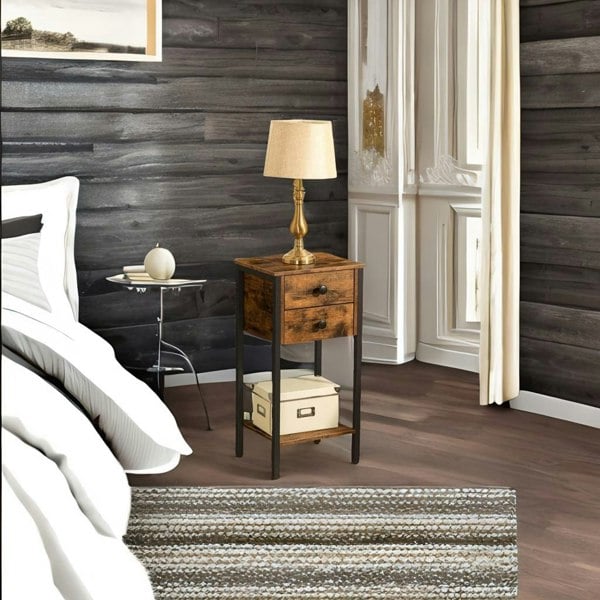 Modcraft Slim Industrial Bedside Table with 2 Drawers