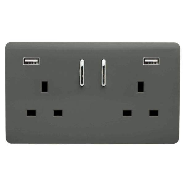 Trendi Switch 2 Gang USB 3100mA Plug Socket in Charcoal Grey