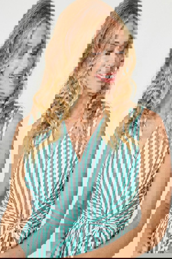 Green | Striped Tie Waist Tiered Midi Dress