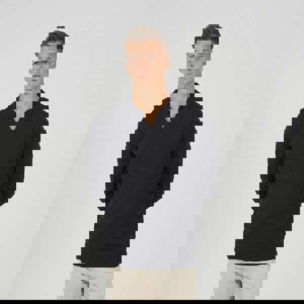 Brave Soul Navy Trophy Neck Knitted Polo - Navy Image 1