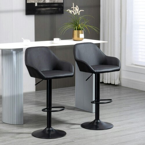 Wyld Haus Falani Set Of 2 Black Faux Leather Adjustable Bar Chairs With Armrests