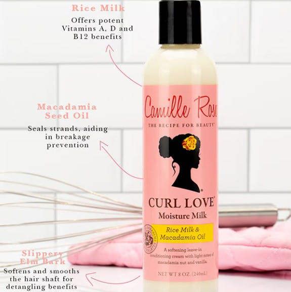 Camille rose leave in conditioner a softening leave-in conditioner for curly hair is made with macadamia nut and vanilla to seal and smooth hair.