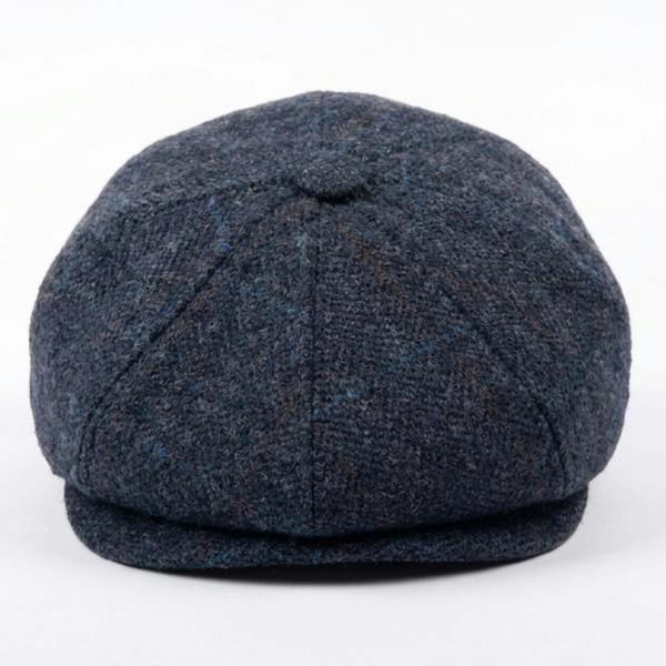 Men's Navy Blue Wool Blend Tweed Newsboy Flat Cap - TruClothing.com - 3