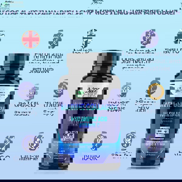 Atlantic Vitamins Marine Collagen 900 mg - High Strength 90 Collagen Caps with Hyaluronic Acid, Vitamin C - Type 1 Hydrolysed Collagen for Women & Men