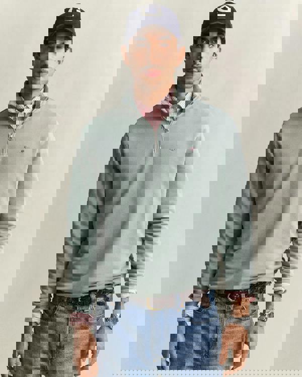 GANT Mens Regular Fit Shield Logo Half Zip Sweatshirt - 10 Ceramic Grey