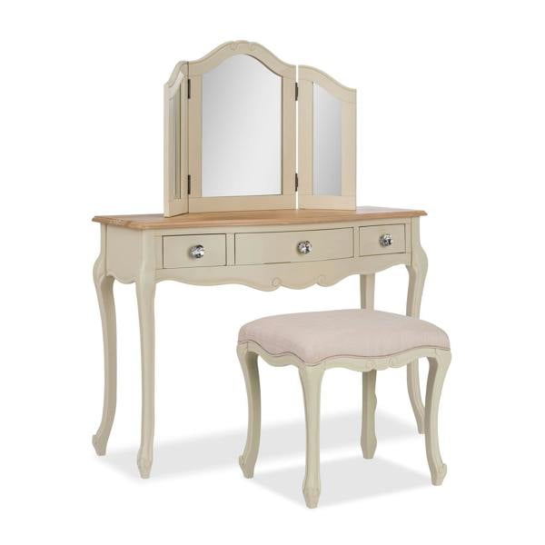 Statement Furniture Juliette Dressing Table Set with Crystal Handles. French Table, Mirror and Stool
