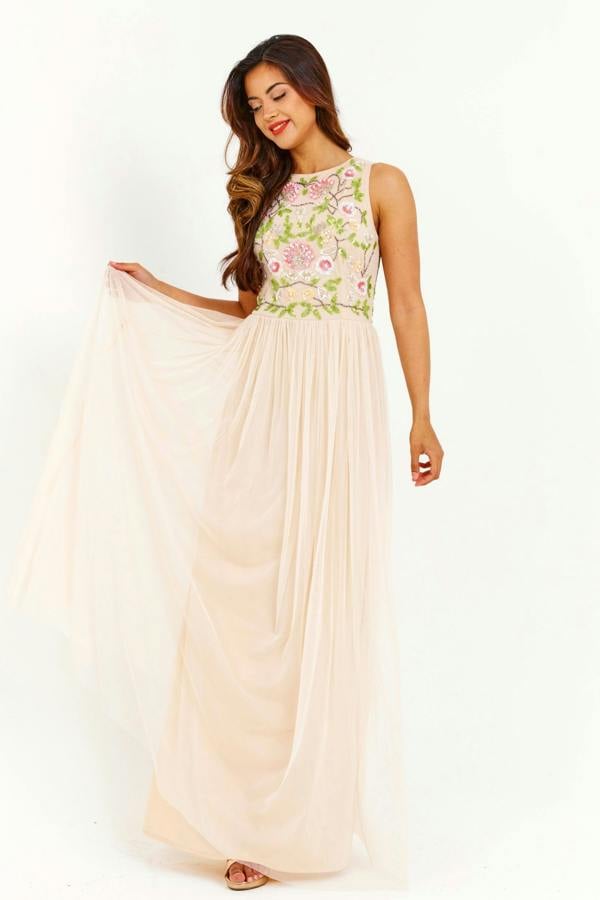 LuvForever Apricot Handmade Embellished Detail Maxi Dress